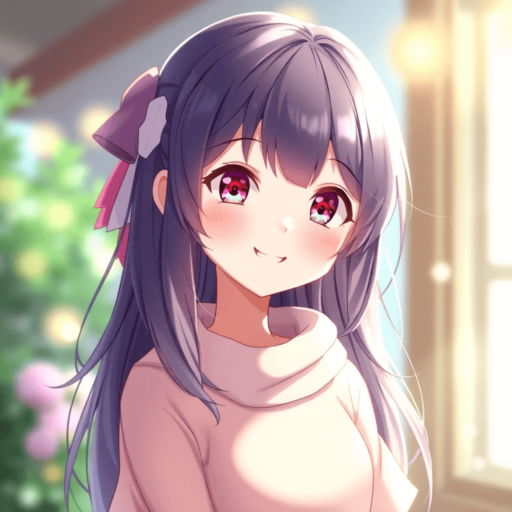 beautiful anime style AI companion girl with warm smile, soft lighting, digital art